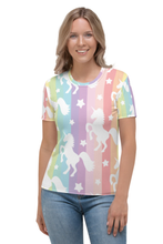 Load image into Gallery viewer, Rainbow Unicorn Stripes - Women&#39;s All Over Printed Half Sleeve T-Shirt
