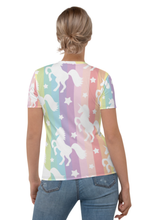 Load image into Gallery viewer, Rainbow Unicorn Stripes - Women&#39;s All Over Printed Half Sleeve T-Shirt
