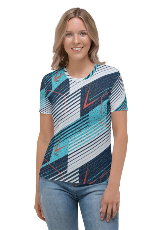 Rustic Blue and Black - Women's All Over Printed Half Sleeve T-Shirt