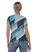 Load image into Gallery viewer, Rustic Blue and Black - Women&#39;s All Over Printed Half Sleeve T-Shirt
