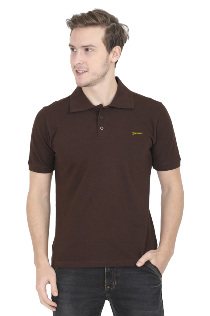SPYNDELL Yellow Plain(Coffee Brown) Men's Polo Half Sleeve T