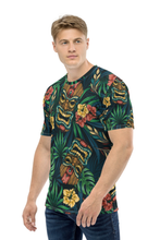 Load image into Gallery viewer, Tribal Tiki Mask Hibiscus Flowers - Men&#39;s All Over Printed Half Sleeve T-Shirt
