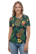 Load image into Gallery viewer, Tribal Tiki Mask Hibiscus Flowers - Women&#39;s All Over Printed Half Sleeve T-Shirt
