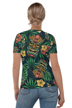 Load image into Gallery viewer, Tribal Tiki Mask Hibiscus Flowers - Women&#39;s All Over Printed Half Sleeve T-Shirt
