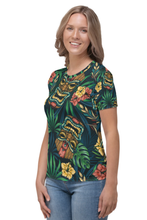 Load image into Gallery viewer, Tribal Tiki Mask Hibiscus Flowers - Women&#39;s All Over Printed Half Sleeve T-Shirt
