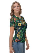 Load image into Gallery viewer, Tribal Tiki Mask Hibiscus Flowers - Women&#39;s All Over Printed Half Sleeve T-Shirt
