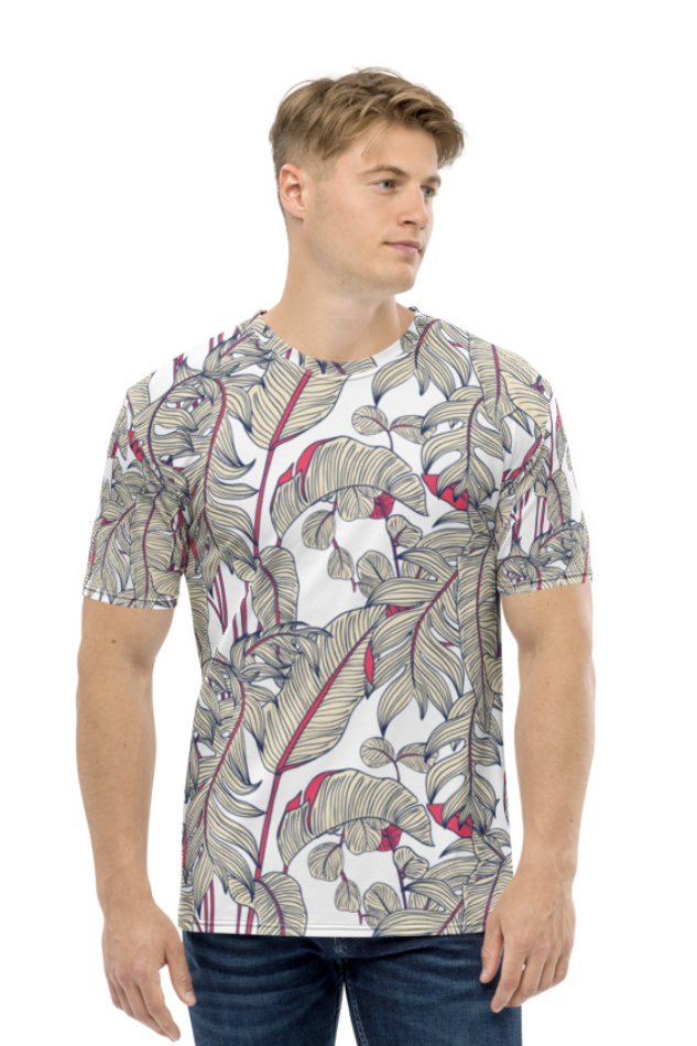 Tropical Plant Seamless Pattern - Men's All Over Printed Round Neck Half Sleeve T-Shirt