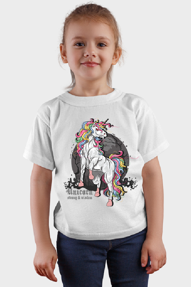Unicorn Strong and Wisdom - Kid's Round Neck Half Sleeve T-Shirt