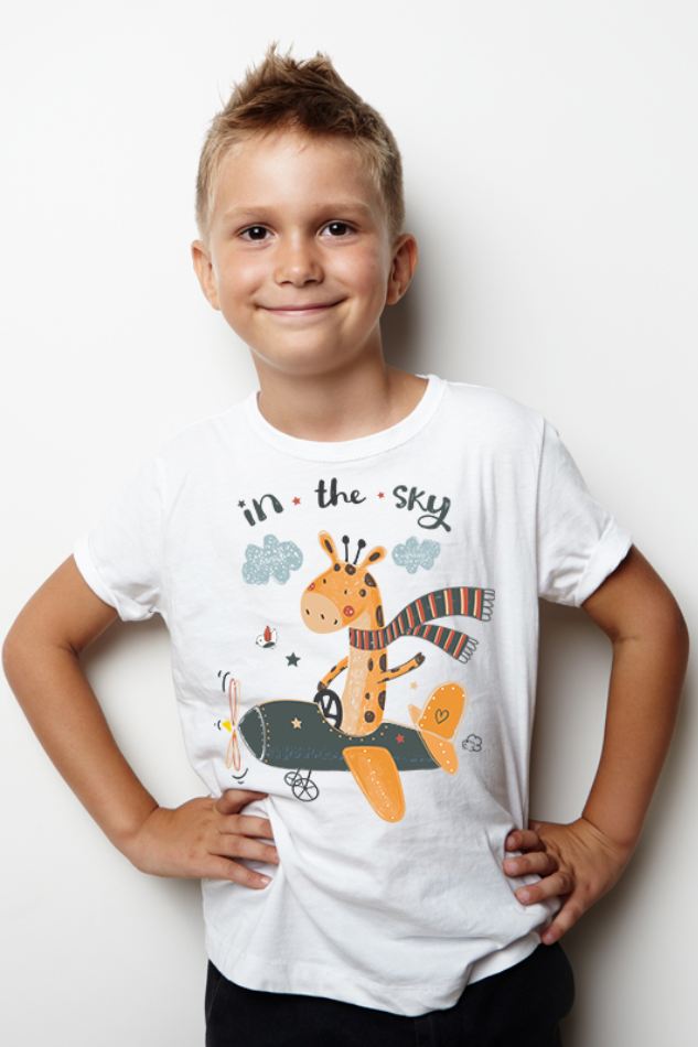 Fighter Jet And Giraffe - Kid's Round Neck Half Sleeve T-Shirt